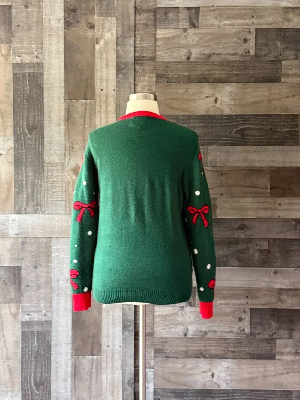 Green ugly Christmas sweater large cats ornaments holiday party girlhoodcore